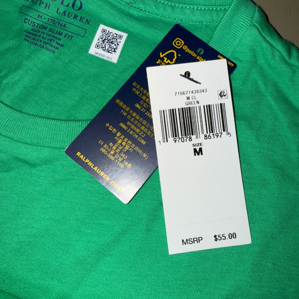 Polo Ralph Lauren T-Shirt Medium Green Custom Slim Fit Crewneck Pony Logo NWT - Picture 2 of 4